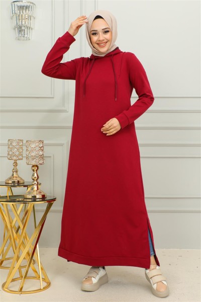 Yırtmaçlı Spor Elbise BORDO - Thumbnail