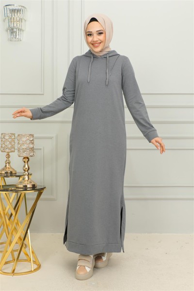 Yırtmaçlı Spor Elbise GRİ - Thumbnail