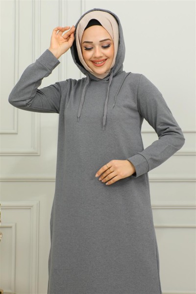 Yırtmaçlı Spor Elbise GRİ - Thumbnail