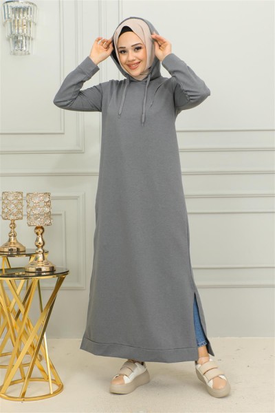 Yırtmaçlı Spor Elbise GRİ - Thumbnail