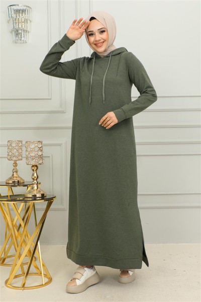 Yırtmaçlı Spor Elbise HAKİ - Thumbnail