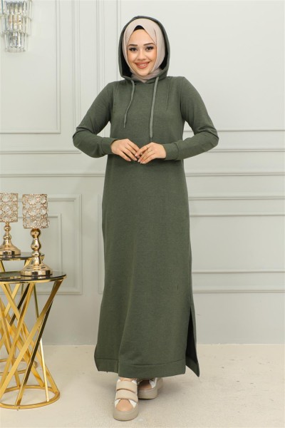 Yırtmaçlı Spor Elbise HAKİ - Thumbnail