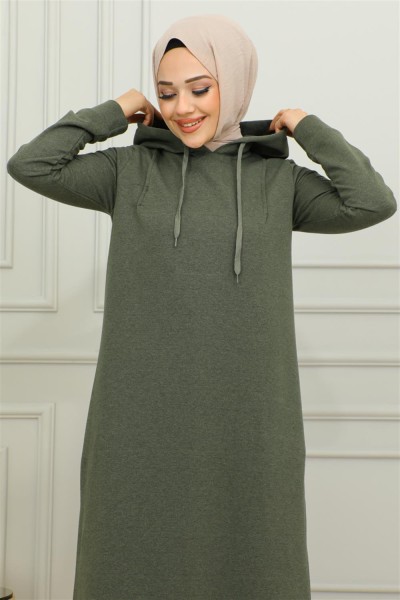 Yırtmaçlı Spor Elbise HAKİ - Thumbnail