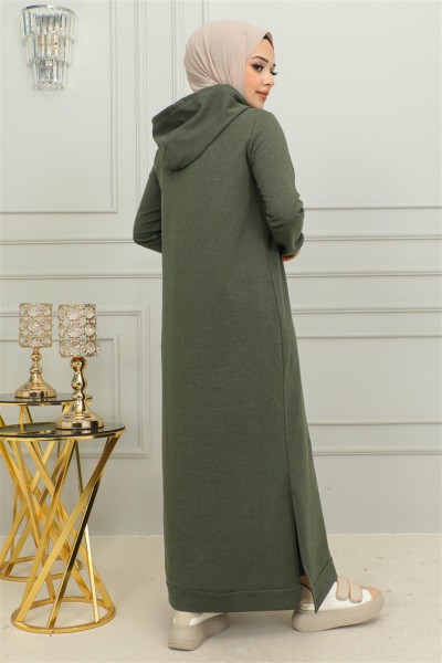 Yırtmaçlı Spor Elbise HAKİ - Thumbnail