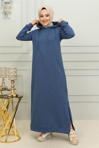 MG - Yırtmaçlı Spor Elbise İNDİGO