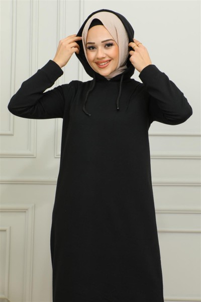 Yırtmaçlı Spor Elbise SİYAH - Thumbnail