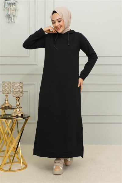 Yırtmaçlı Spor Elbise SİYAH - Thumbnail