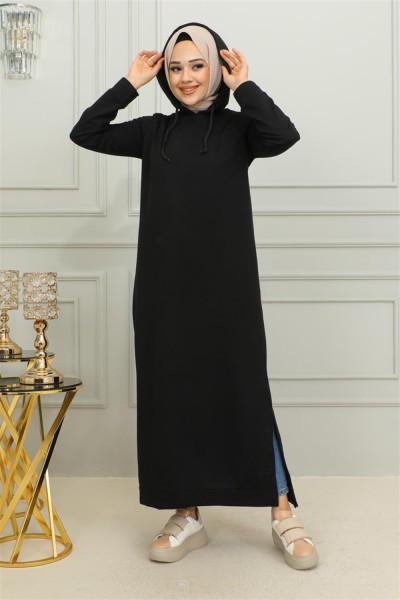 Yırtmaçlı Spor Elbise SİYAH - Thumbnail