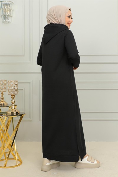 Yırtmaçlı Spor Elbise SİYAH - Thumbnail