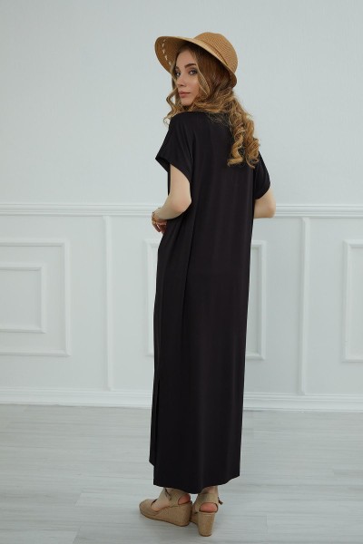 Yırtmaçlı Uzun Elbise,ELB-3 Siyah - Thumbnail