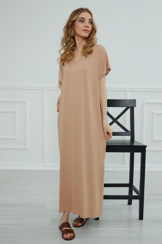 Yırtmaçlı Uzun Elbise,ELB-3 Sütlü Kahve - 8